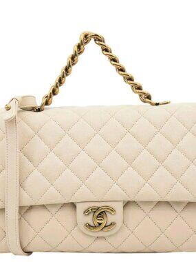 Chanel  Trapezio Flap Large Quilted Sheepskin Leather Crossbody Bag Beige